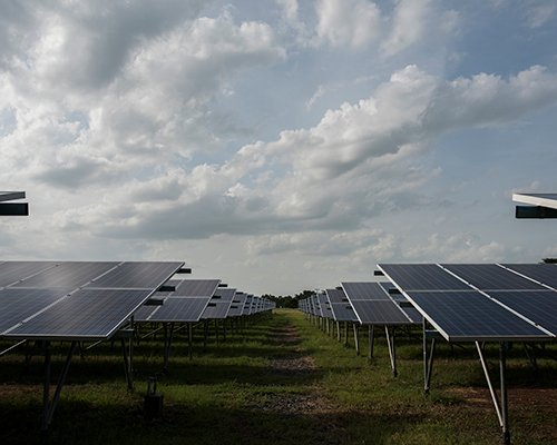 Solar cell farm in power station for alternative energy from the sun